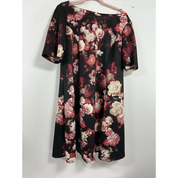 Danny & Nicole Dresses | Womans Danny & Nicole Fit & Flare Midi Dress 16 W Floral Short Sleeve Back Zip | Color: Black/Red | Size: 16w |